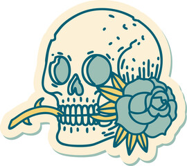 sticker of tattoo in traditional style of a skull and rose