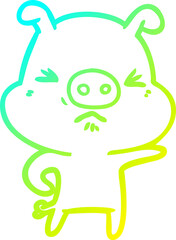cold gradient line drawing of a cartoon angry pig