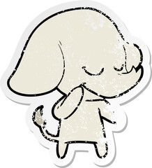 distressed sticker of a cartoon smiling elephant
