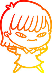warm gradient line drawing of a cartoon woman