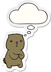 cartoon worried bear with thought bubble as a printed sticker