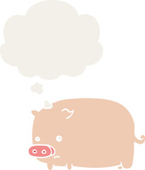 cute cartoon pig with thought bubble in retro style