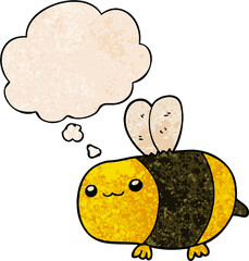 cartoon bee with thought bubble in grunge texture style