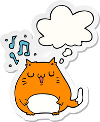 cartoon cat singing with thought bubble as a printed sticker