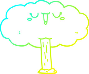 cold gradient line drawing of a cartoon tree