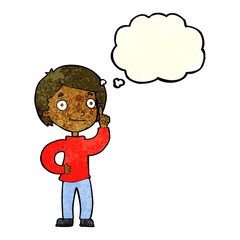 cartoon boy with idea with thought bubble