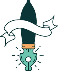 scroll banner with tattoo style fountain pen