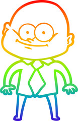 rainbow gradient line drawing of a cartoon manager man staring