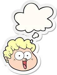 cartoon male face with thought bubble as a printed sticker