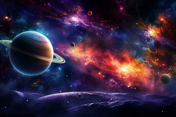 Background featuring space galaxy and planet. Generative AI