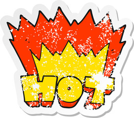 retro distressed sticker of a cartoon word hot