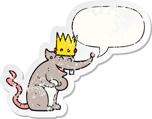 cartoon rat king laughing with speech bubble distressed distressed old sticker
