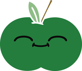 flat color retro cartoon of a juicy apple