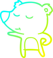 cold gradient line drawing of a happy cartoon bear pointing