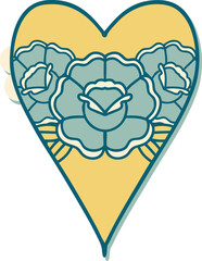 sticker of tattoo in traditional style of a heart and flowers