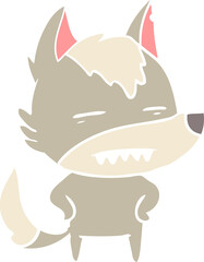 flat color style cartoon wolf showing teeth