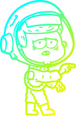cold gradient line drawing of a cartoon tired astronaut