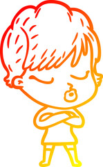 warm gradient line drawing of a cartoon woman with eyes shut