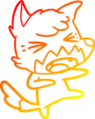 warm gradient line drawing of a angry cartoon fox attacking