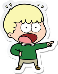 sticker of a cartoon shocked man pointing