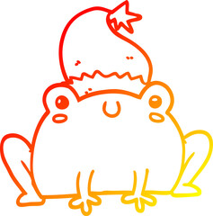 warm gradient line drawing of a cute cartoon christmas frog