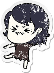 distressed sticker of a annoyed cartoon vampire girl