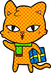 cartoon cat with a present
