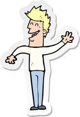 sticker of a cartoon happy man waving