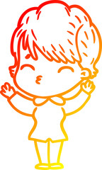 warm gradient line drawing of a cartoon woman thinking