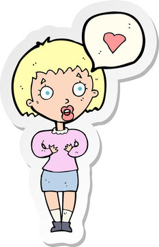 sticker of a cartoon surprised woman in love
