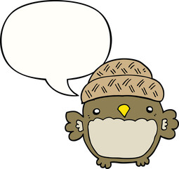 cute cartoon owl in hat with speech bubble