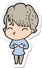 sticker of a cartoon woman thinking