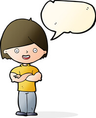 cartoon man with crossed arms with speech bubble