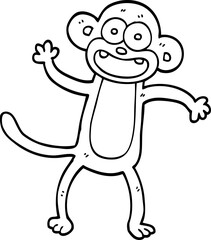 line drawing cartoon waving monkey