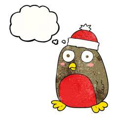 freehand drawn thought bubble textured cartoon christmas robin