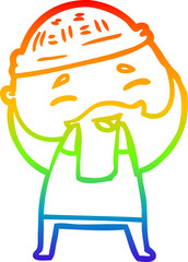 rainbow gradient line drawing of a cartoon happy bearded man