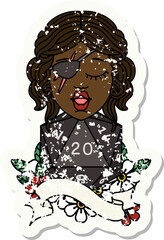 Retro Tattoo Style human rogue with natural 20 dice roll