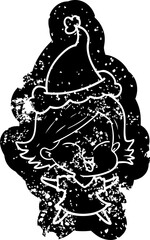 Fototapeta premium happy quirky cartoon distressed icon of a girl wearing santa hat