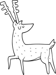 freehand drawn black and white cartoon stag