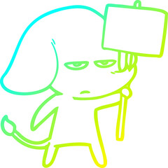 cold gradient line drawing of a annoyed cartoon elephant