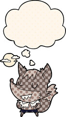 cartoon werewolf with thought bubble in comic book style