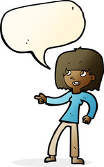 Obraz na płótnie Canvas cartoon girl pointing with speech bubble