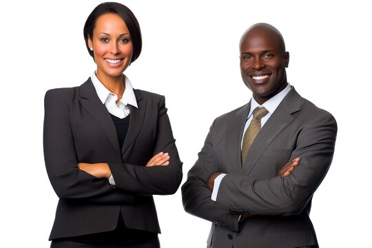 Successful young business partners in formal clothes posing and looking at camera