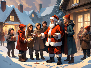 Santa giving presents to the poor kids