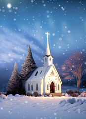 White Country Church on Christmas Eve