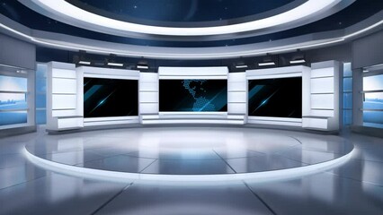 Tv studio. News room. Studio Background. Newsroom bakground. Backdrop for any green screen or chroma key video production. Loop. 3D rendering. 