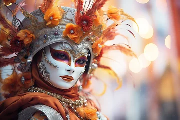 Foto op Plexiglas Mysterious lady in a mask and headdress at the Venetian Carnivale. © Inge
