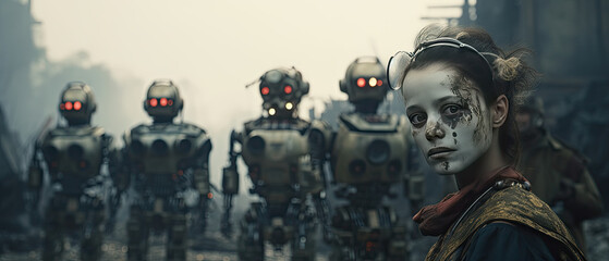 Naklejka premium Robots zombies and androids looking at you