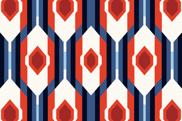 Obraz premium Striking Ikat hexagon seamless pattern geometric fabric motif. For texture textile background backdrop tile wallpaper carpet batik.