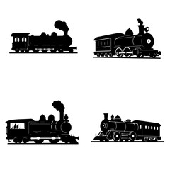 Simple 2d black silhouette Vintage , black accents, flat, sharper, white background, vector , train - obrazy, fototapety, plakaty